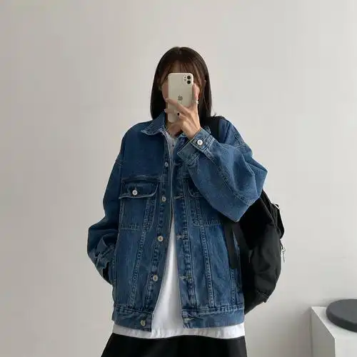 复古牛仔外套女2021春秋韩版新款宽松深色百搭bf显瘦工装夹克上衣