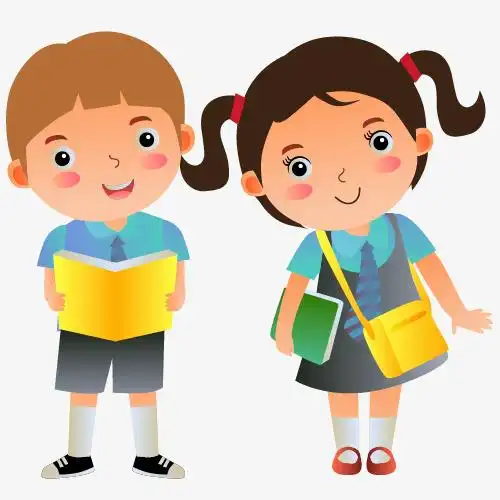 卡通小学生去上学
