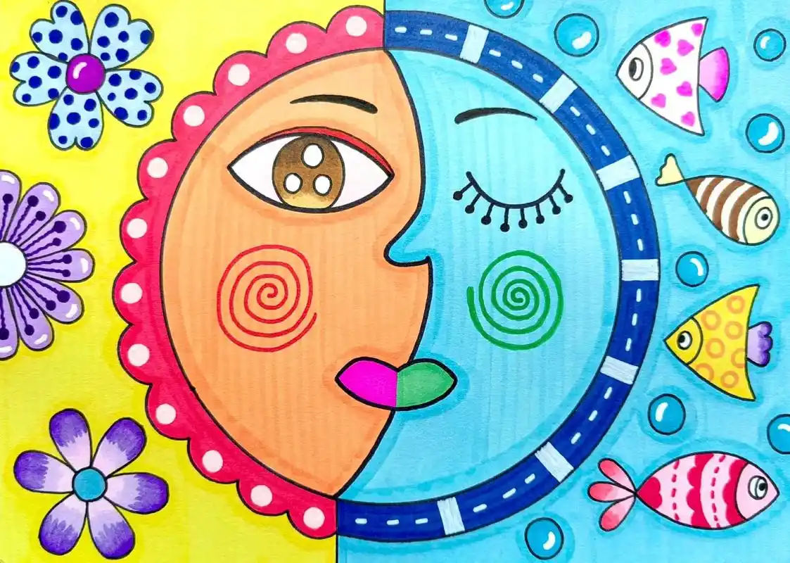 太阳与月亮.#美术课件 #儿童画 #简笔画 #一起学画画 # - 抖音