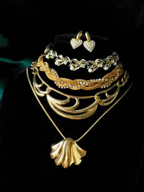 中古饰品vintage古董项链 trifari翠法丽 金色琉璃珍珠项链复古女