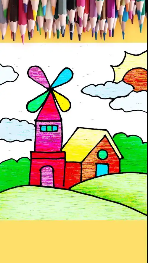 简笔画#简单漂亮的风车风景画怎么画
