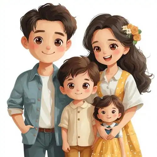 亲子头像|2024一家四口兄妹|亲子照卡通插画