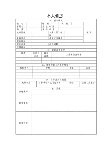简单实用的个人简历空白表格doc1页