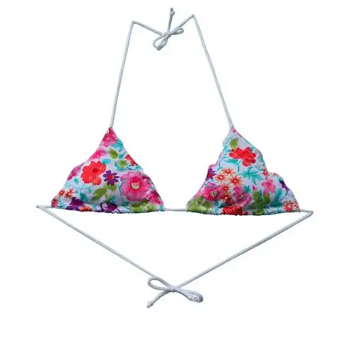 新款欧美三角比基尼性感女碎花比基尼单件上衣泳衣荷叶边混搭印花
