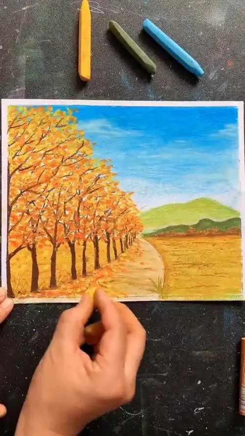 画画油画棒教你画秋天风景一看就会