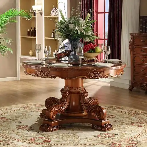 美式餐桌 乡村风格木质大理石圆桌吃饭桌子客厅卧室欧式田园其他非