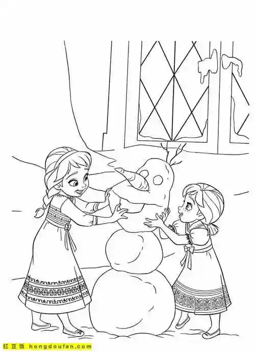 艾莎公主和安娜公主卡通涂色图片免费下载-红豆饭小学生简笔画大全