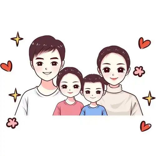 不一样的全家福,一家三口,四口头像手绘