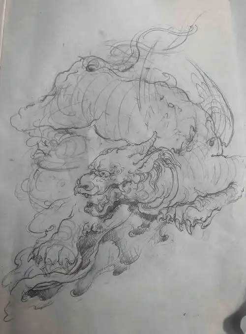 貔貅素描稿设计步骤详解由龙作品