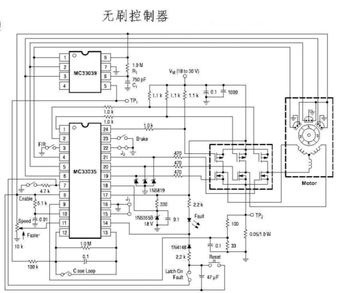 基于mc33039和mc33035的无刷直流电机驱动控制电路.