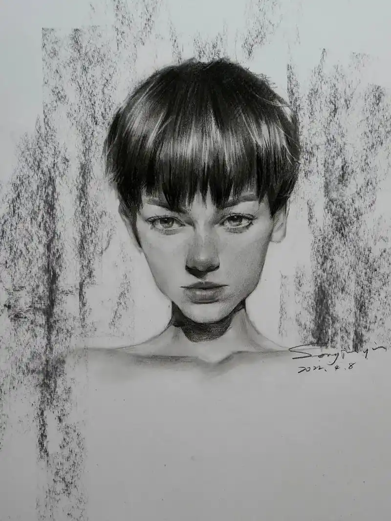 素描短发女生素描头像练习含详细步骤