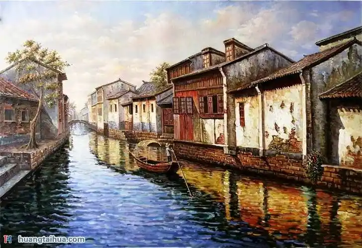 乌镇水乡,江南水乡,水乡油画图片