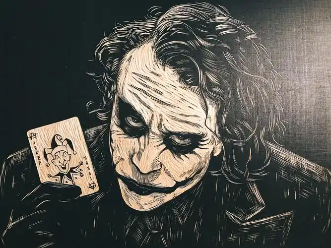 手工雕刻黑白木刻版画小丑希斯莱杰