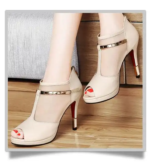 穿dress 女士鞋靴 百年纪念鱼嘴凉鞋网纱百搭时尚细跟高跟鞋厚底防水