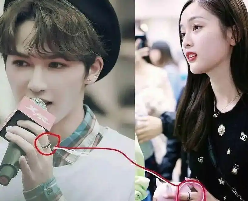 随后有人发现,吴宣仪曾和朱正廷佩戴过同款的戒指,疑似是情侣戒.