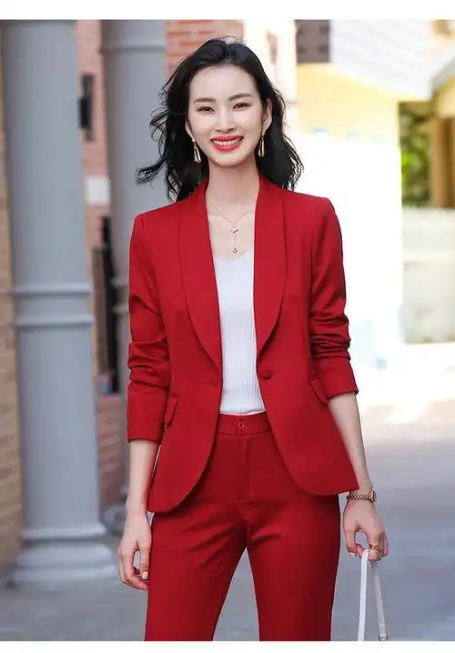 vkhv品牌红色西装套装女春秋季新款职业装气质女神范西服正装单件红色