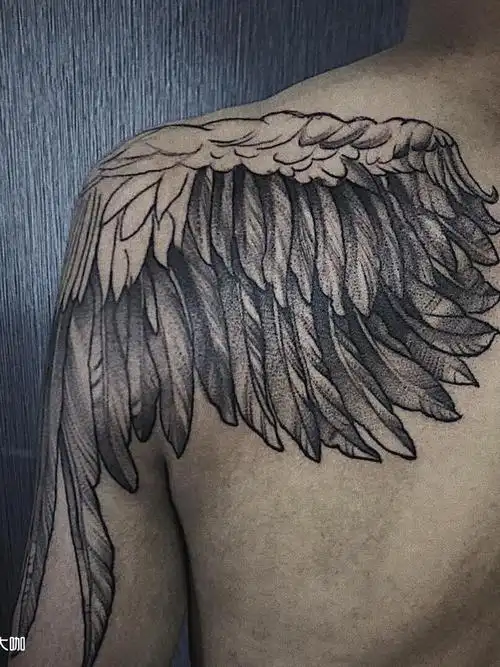 后肩翅膀(未完成)_纹身图案手稿图片_hobo的纹身作品集