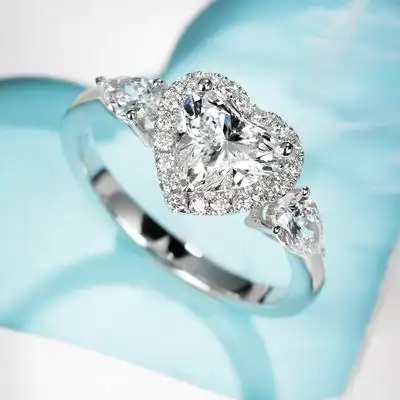 宝石矿工18k白金心形钻石戒指唯美三生石钻戒婚戒定制女