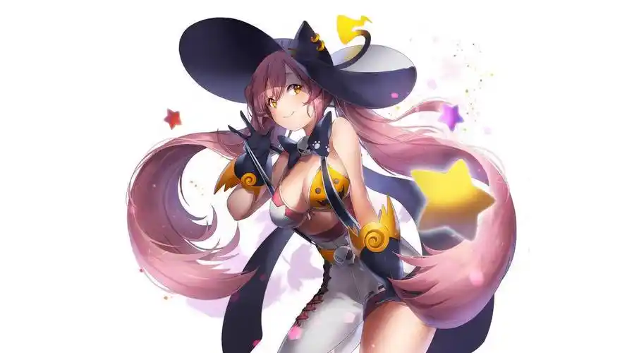 帽子 性感女孩 比基尼上衣 白色背景4k高清动漫壁纸