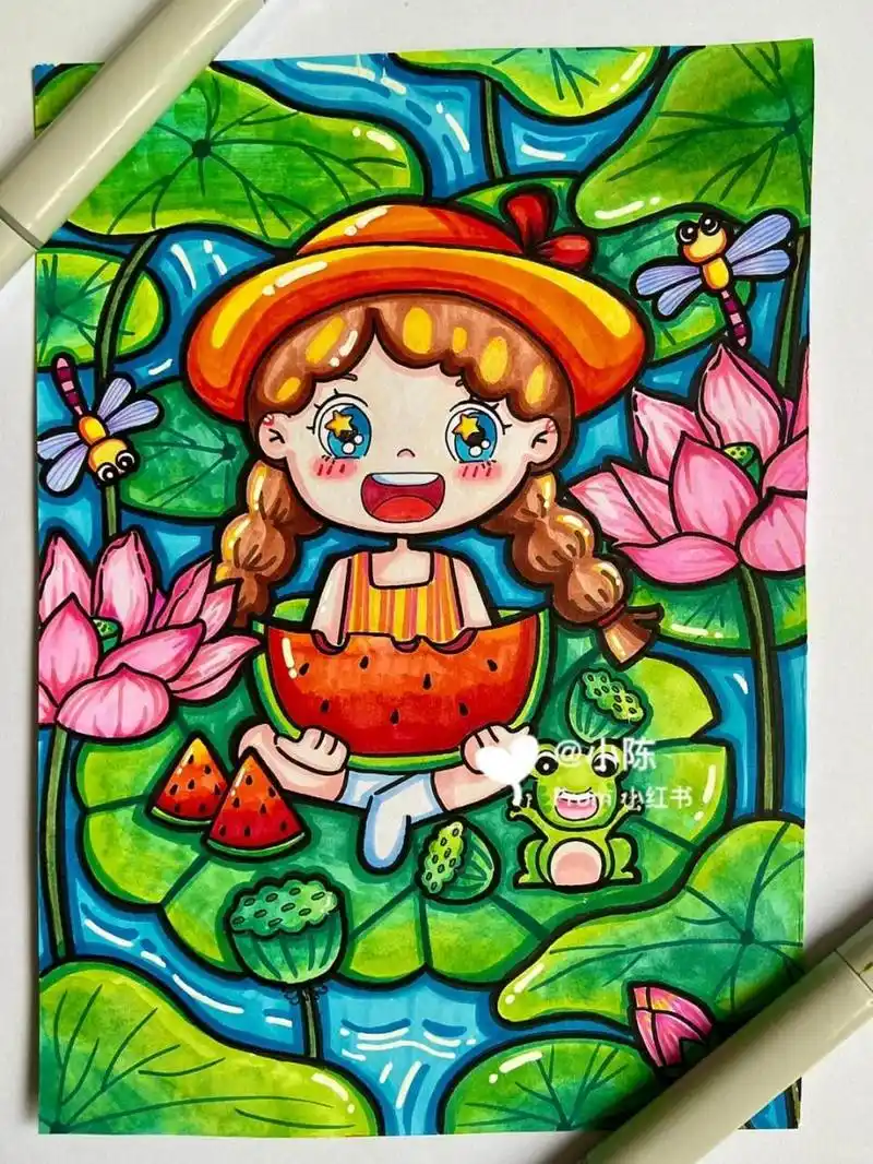 儿童画|《吃西瓜》《夏天》 马上开学啦 抓住暑期的尾巴 尝一下夏天的