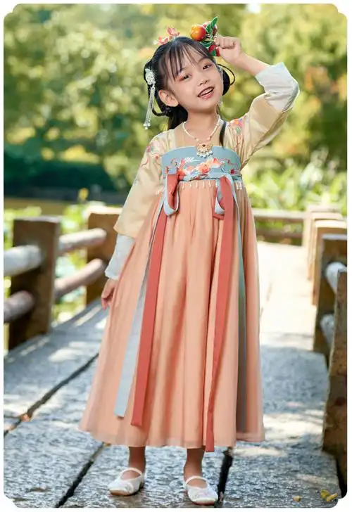 阿尔鹿黄莺女童汉服春夏新款儿童中国风古装超仙长袖齐胸襦裙连衣裙