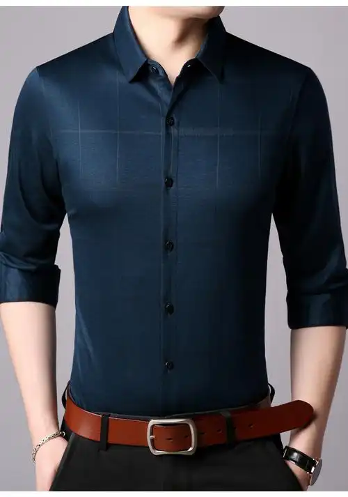 恒源祥含羊毛衬衫男秋季新款长袖宽松休闲商务翻领衬衣爸爸装15021230