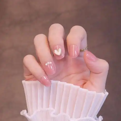 美甲贴片穿戴甲美甲片成品短款浅粉爱心指甲贴片假指甲网红指甲片