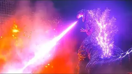 新哥斯拉:被轰炸激怒了的哥斯拉,先喷火后原子吐息,把整个城市变成了