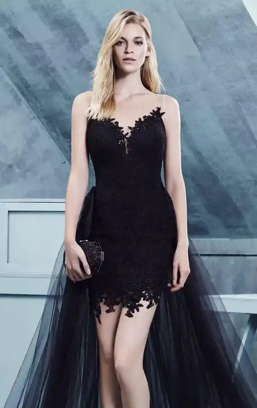 黑色晚礼服中长款公司年会演出服走秀车展性感礼服一件代发可批发