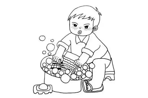 小男孩洗衣服的简笔画