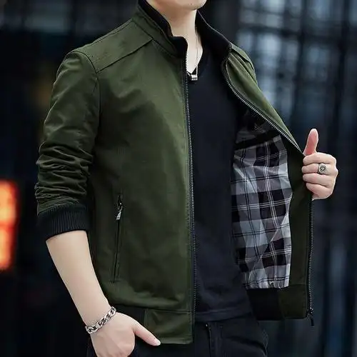 男士外套秋季立领纯棉爸爸装潮流春季牛仔夹克男装工装秋装上衣服