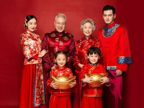 全家福亲子照民国风工笔画