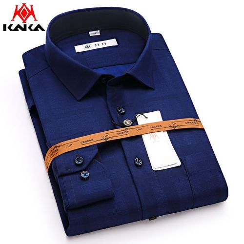 开开衬衫男士长袖藏蓝色中厚面料中老年商务休闲有口袋春秋成衣