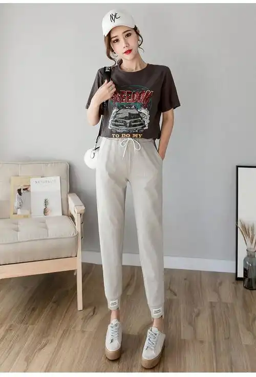 衫伊格(shanyige)女士休闲裤 雪纺哈伦裤女夏薄款宽松韩版九分萝卜裤