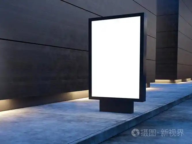 在城市街道上的黑色灯箱.木幕墙的现代建筑的背景.3d 渲染