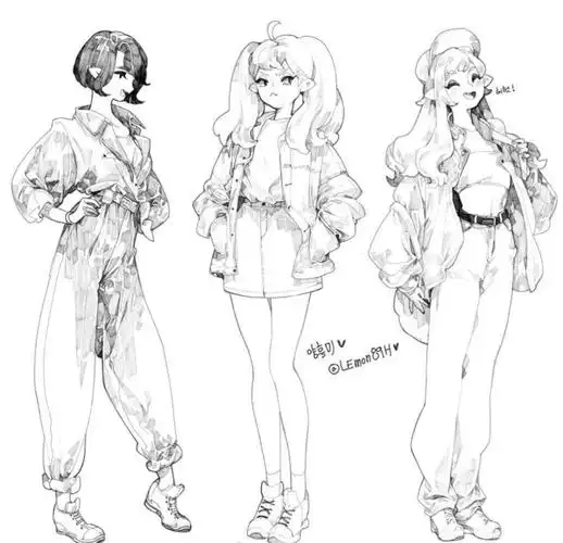 人物线稿手稿女生全身像手绘稿