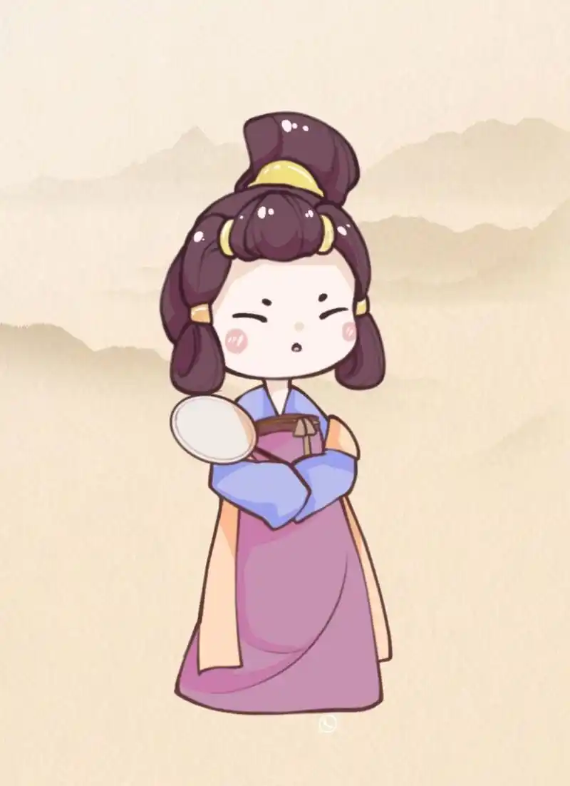 q版手绘汉服少女|古风少女简笔画 轻罗小扇,笑靥如花;海棠树下,不负