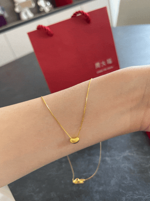 相思豆简约又精致999足金豆配925银镀金项链7515绝对超值性价比!