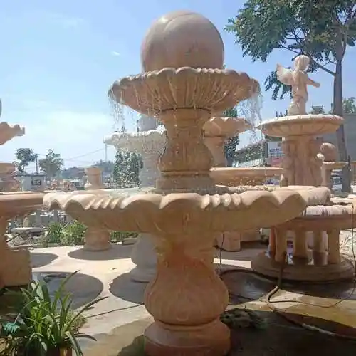 现货大理石晚霞红喷泉水景风水球花岗岩喷泉风水球