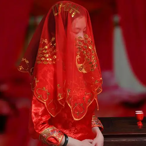 新娘结婚婚庆用品红盖头喜盖头纱喜帕蒙头巾婚庆中式喜字流苏盖头