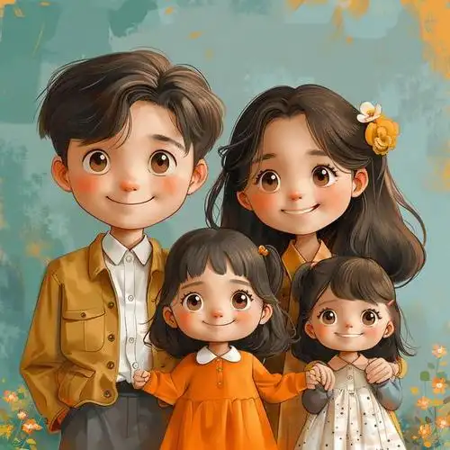 亲子头像|一家四口,两姐妹亲子头像,招财又暖心