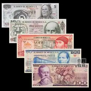 包邮 墨西哥5张大全套 美洲外国钱币各国纸币外币纸钞真币收藏
