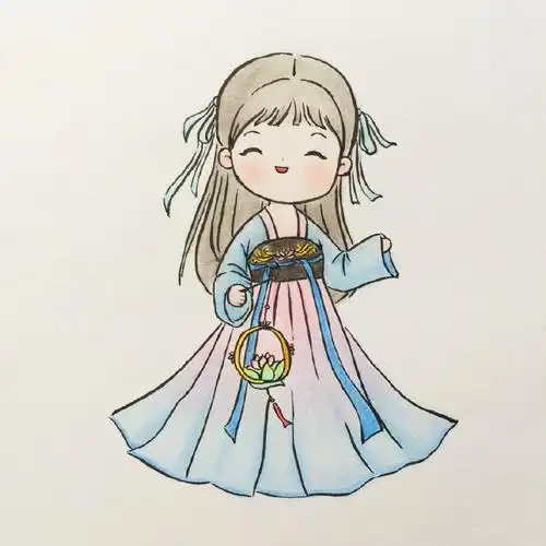 简笔画古风汉服小姑娘,真的太可爱啦图|@爱画画的橙子676767