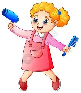 金发女郎发型师的矢量插图照片  |冬日居家女性使用吹风机吹头发元素