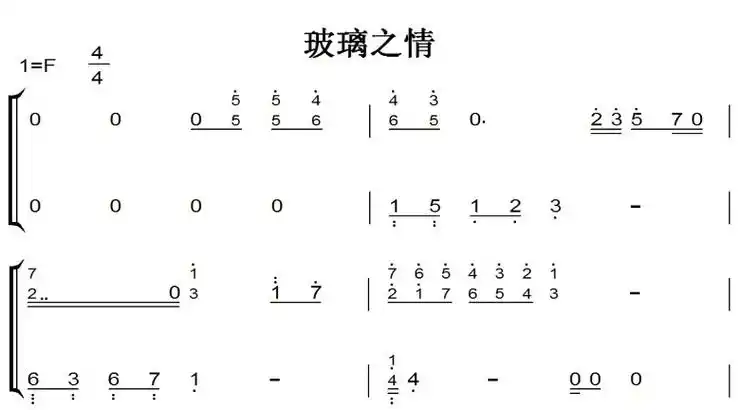 玻璃之情 张国荣 钢琴谱 简谱 双手简谱 有试听 原版 乐谱 教程