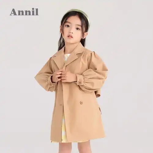 商场同款安奈儿童装女童风衣中长款2021秋新款1-3岁宝宝保暖外套
