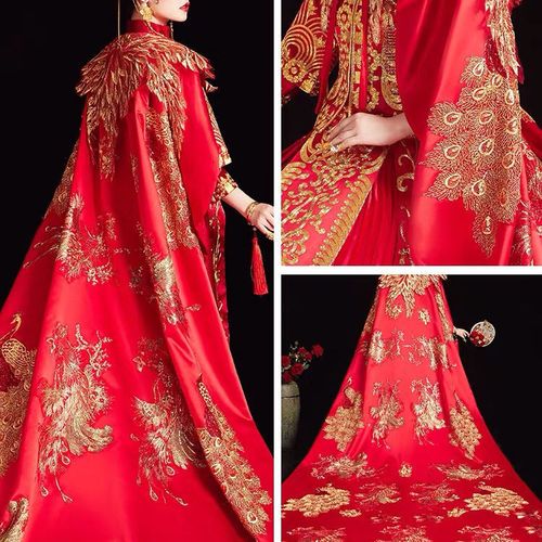 秀禾披风2023新款中式婚礼披风结婚礼服凤冠霞帔披肩新娘结婚拖尾