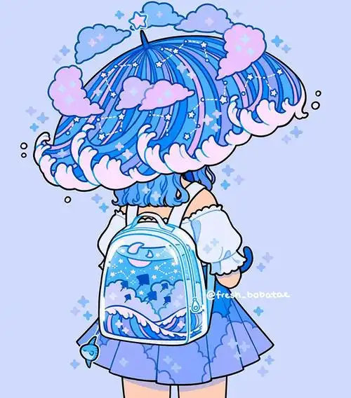 蓝色系插画作品集,可爱童话画风插画图