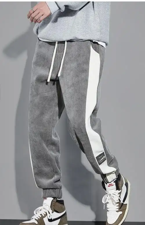 男秋冬加绒灰色百搭宽松束脚韩版潮春秋休闲裤子春季新款潮深灰色m