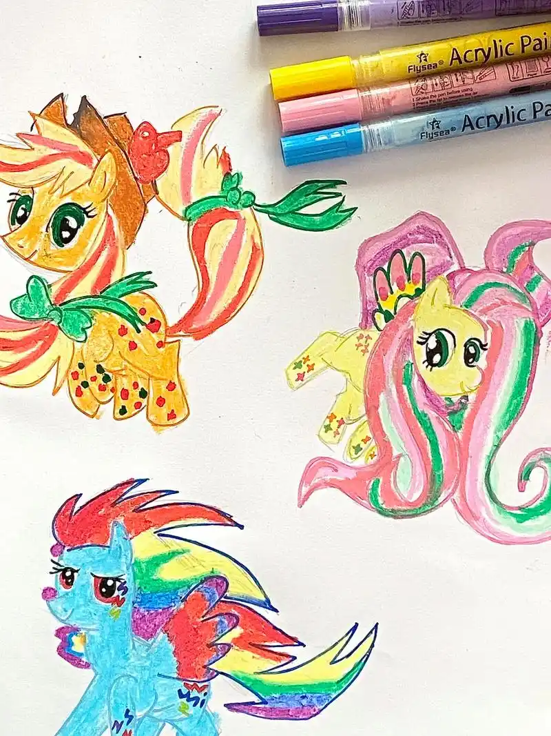 你们最喜欢哪只小马呀#小马宝莉 #手绘#蜡笔画 - 抖音